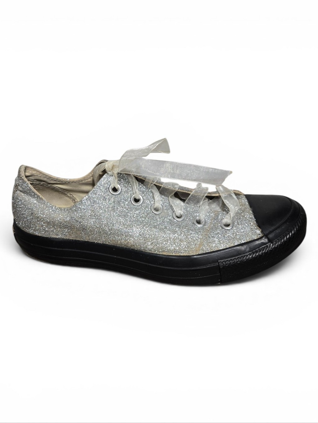 Converse Silver Glitter Low-Top Sneaker With Black Sole
